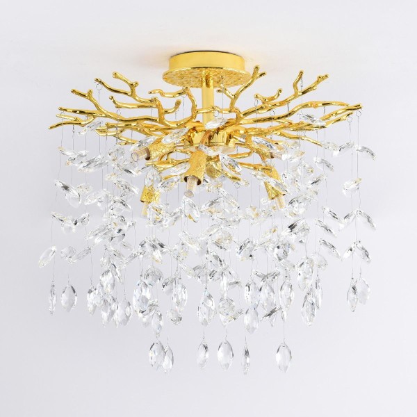 Złota lampa sufitowa z motywem gałązek z wiszącymi kryształkami CINDY MX4115-6B-EGN-II Zuma Line