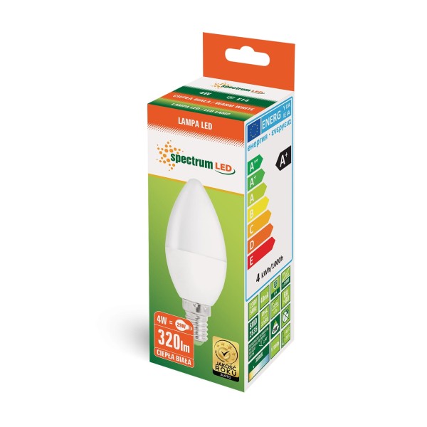 ŻARÓWKA ŚWIECZKA LED 4W 3000K E14 WOJ+13034 SPECTRUMLED