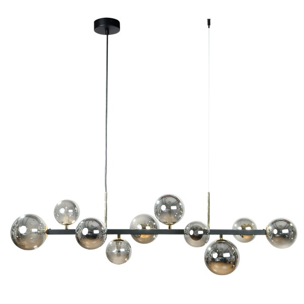 Lampa wisząca nad stół SERENITY czarno matowa, szklane klosze 10xG9 do jadalni 1214 Zuma Line