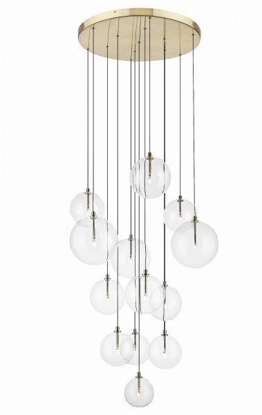 Lampa wisząca do wysokiego salonu MILAN złota, szklane transparentne klosze, 13xG4 P0606-13B-2GAC Zuma Line