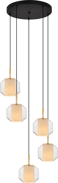 Lampa wisząca SOLIX z czarną okrągłą podsufitką, szklane geometryczne klosze, 5xE27 DU32201A/5L Zuma Line