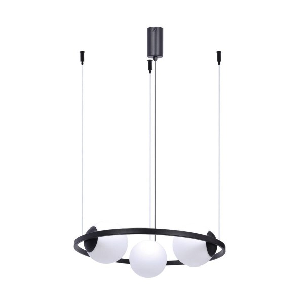 Lampa wisząca z białymi szklanymi kloszami ORBIT czarna 3xE27 5004 Zuma Line