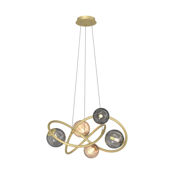 Lampa wisząca z bursztynowo dymionymi kloszami do salonu ARLON MD4922-5-EGBDN złota Zuma Line
